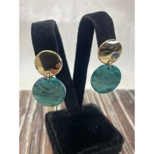 Women's Gold Green Drop Earrings GUC Sparkle Turquoise
